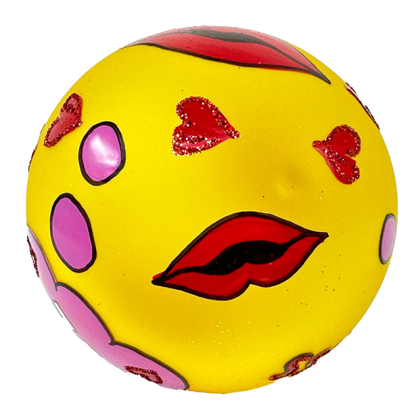 Christborn christmas decoration Pop Art Love yellow, pink, red painted, Love, Kiss,